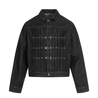 Raw Denim Pleats Metal Buckle Jacket WN26042