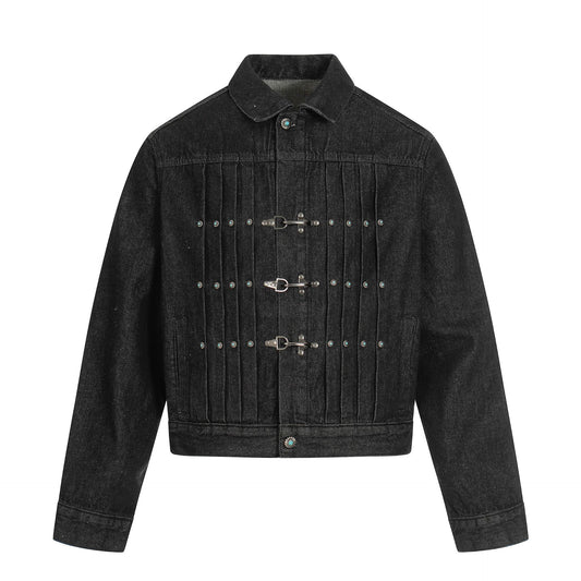 Raw Denim Pleats Metal Buckle Jacket WN26042