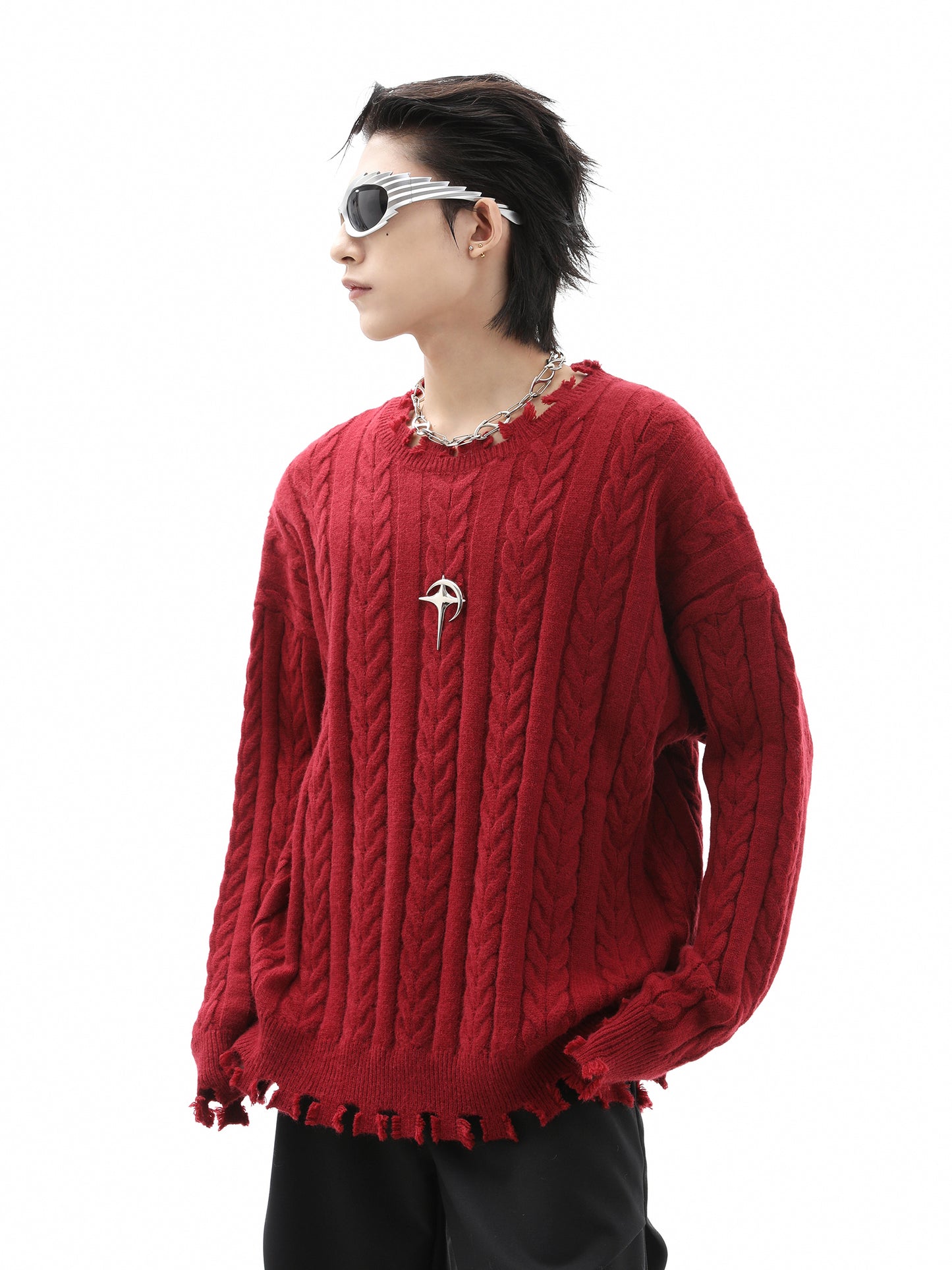 Damage Thick Knit Sweater WN10290