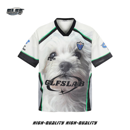 V-Neck Sporty Dog Print Short Sleeve T-Shirt WN26576