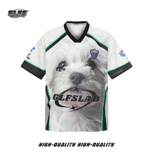 V-Neck Sporty Dog Print Short Sleeve T-Shirt WN26576