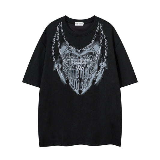 Oversize Graphic Letter Embroidery Short Sleeve T-Shirt WN16542