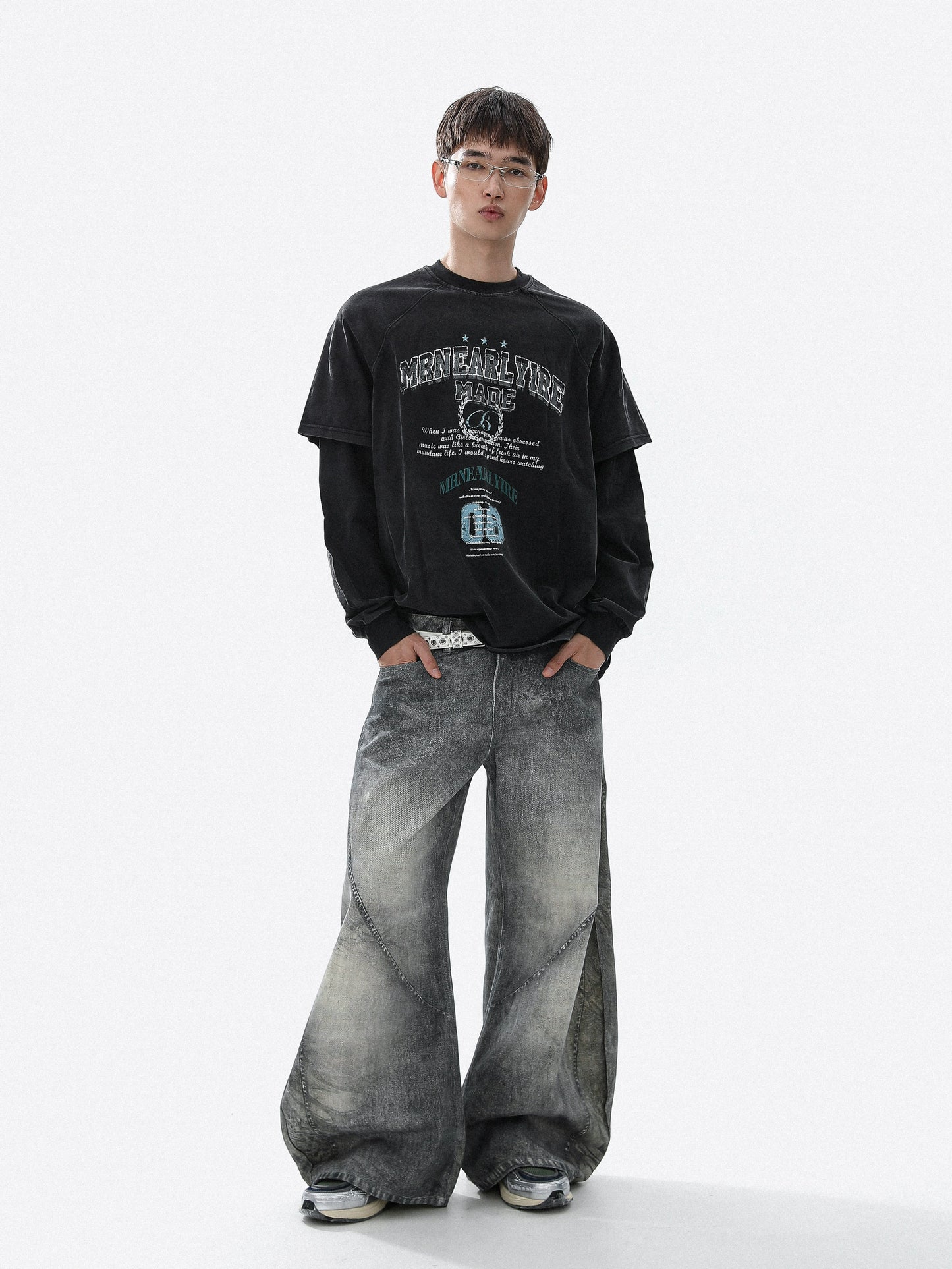 Fake Layered Letter Print Long Sleeve T-Shirt WN22106