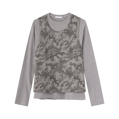 Camouflage Fake Layered Long Sleeve T-Shirt WN25000