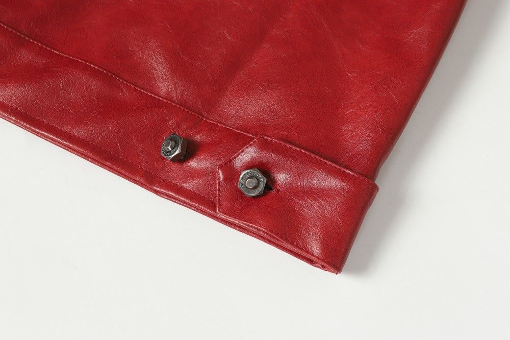 Shoulder-Pad Spider Web PU Leather Jacket Wide Leg Pants Setup WN27913