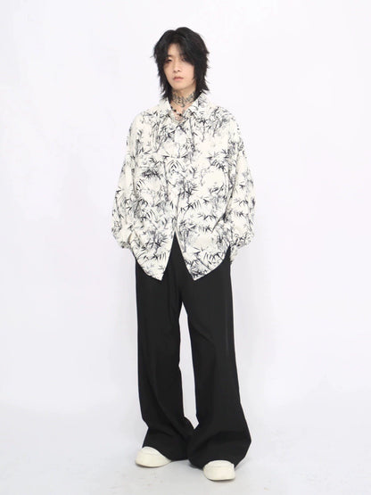 Bamboo Print Oversize Long Sleeve Shirt WN8711