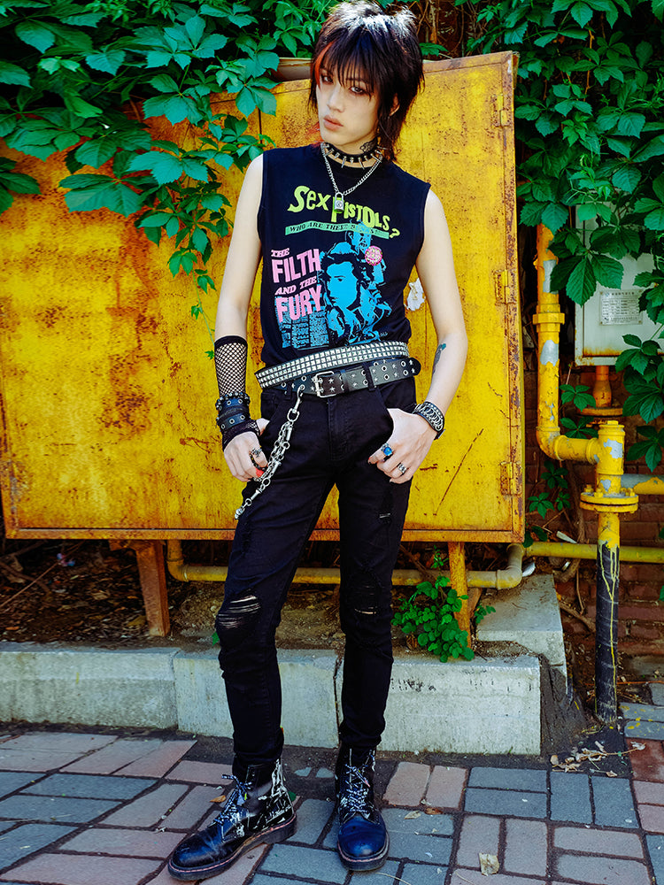 Graphic Print Sleeveless T-Shirt WN16001