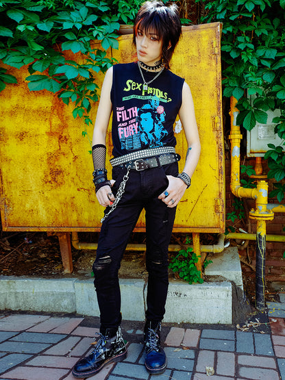 Graphic Print Sleeveless T-Shirt WN16001