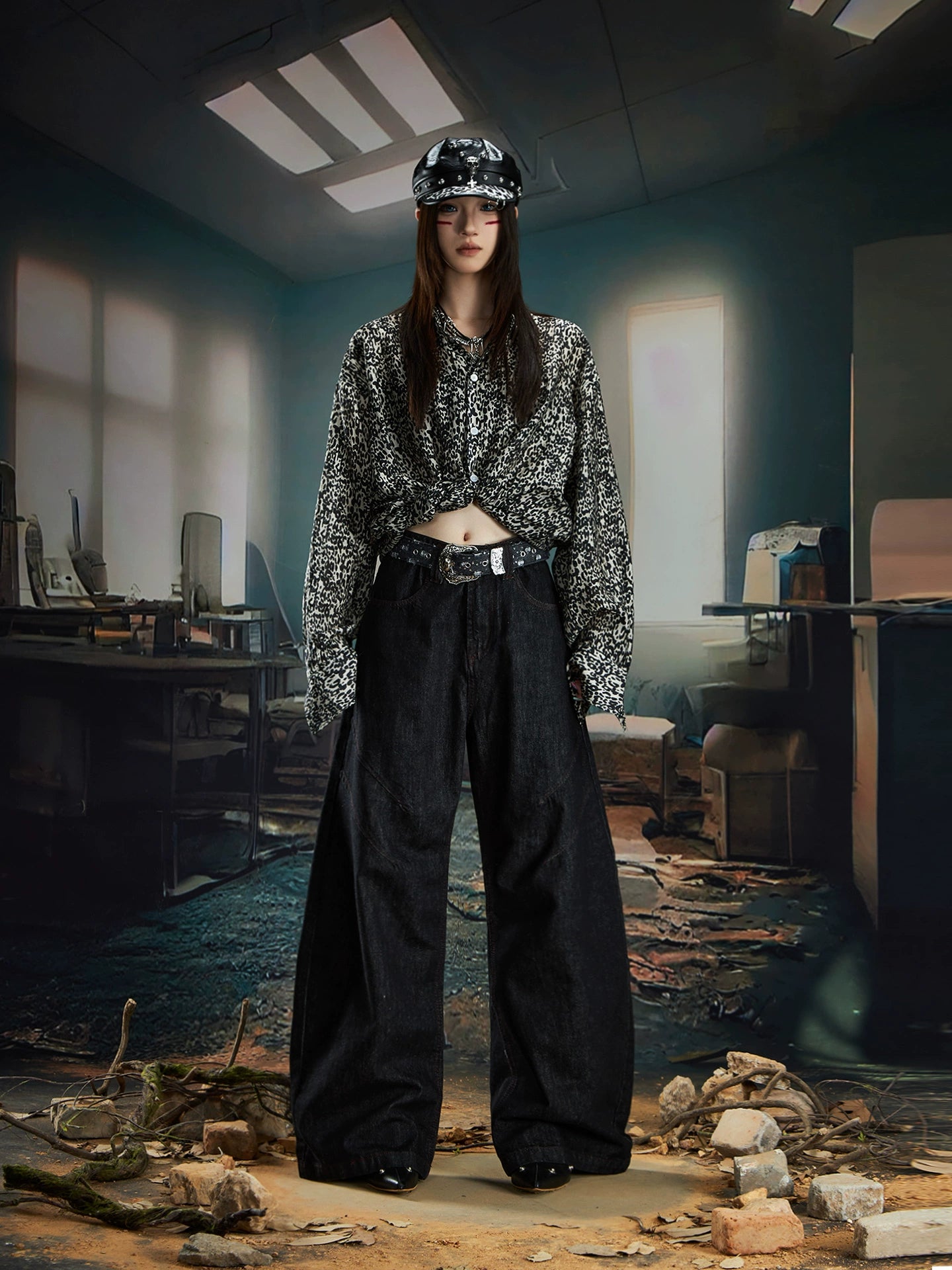 Leopard Print Oversize Long Sleeve Shirt WN20565