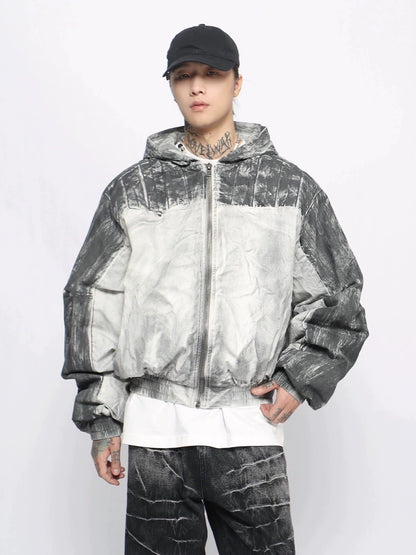 Paint Wrinkle Hooded Puffer Jacket WN10917