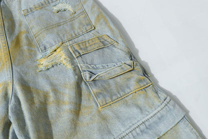 Washed Damage Denim Half Pants WN25711