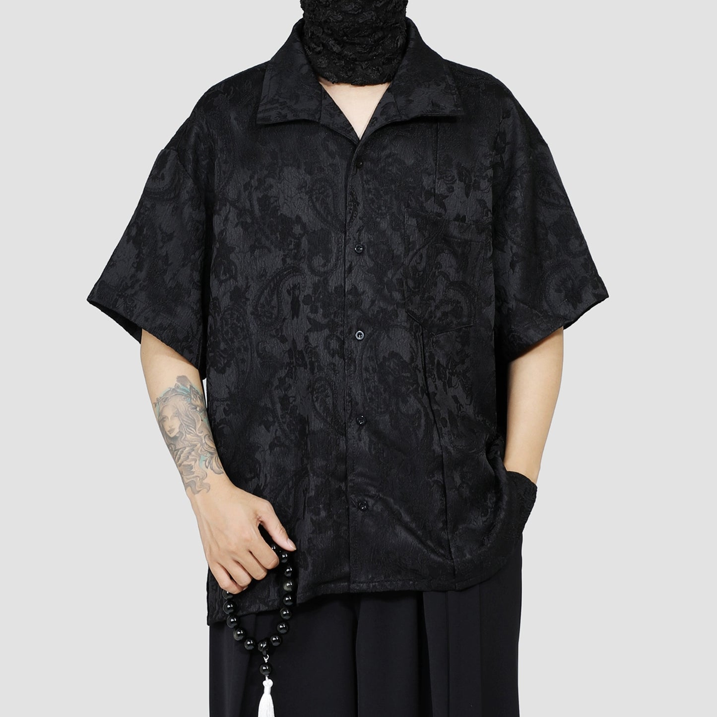 Side Slit Jacquard Short Sleeve Shirt WN20184