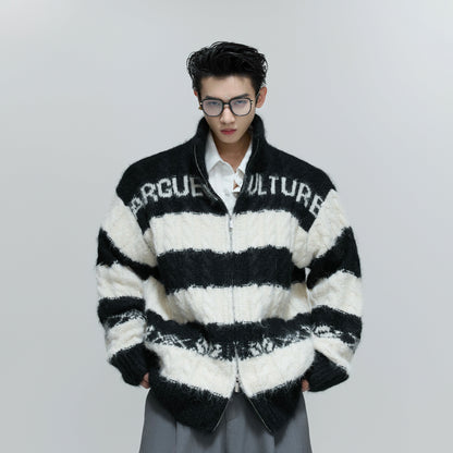 Colorblock Chunky Knit Zipper Cardigan WN21715