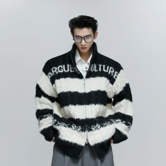 Colorblock Chunky Knit Zipper Cardigan WN21715