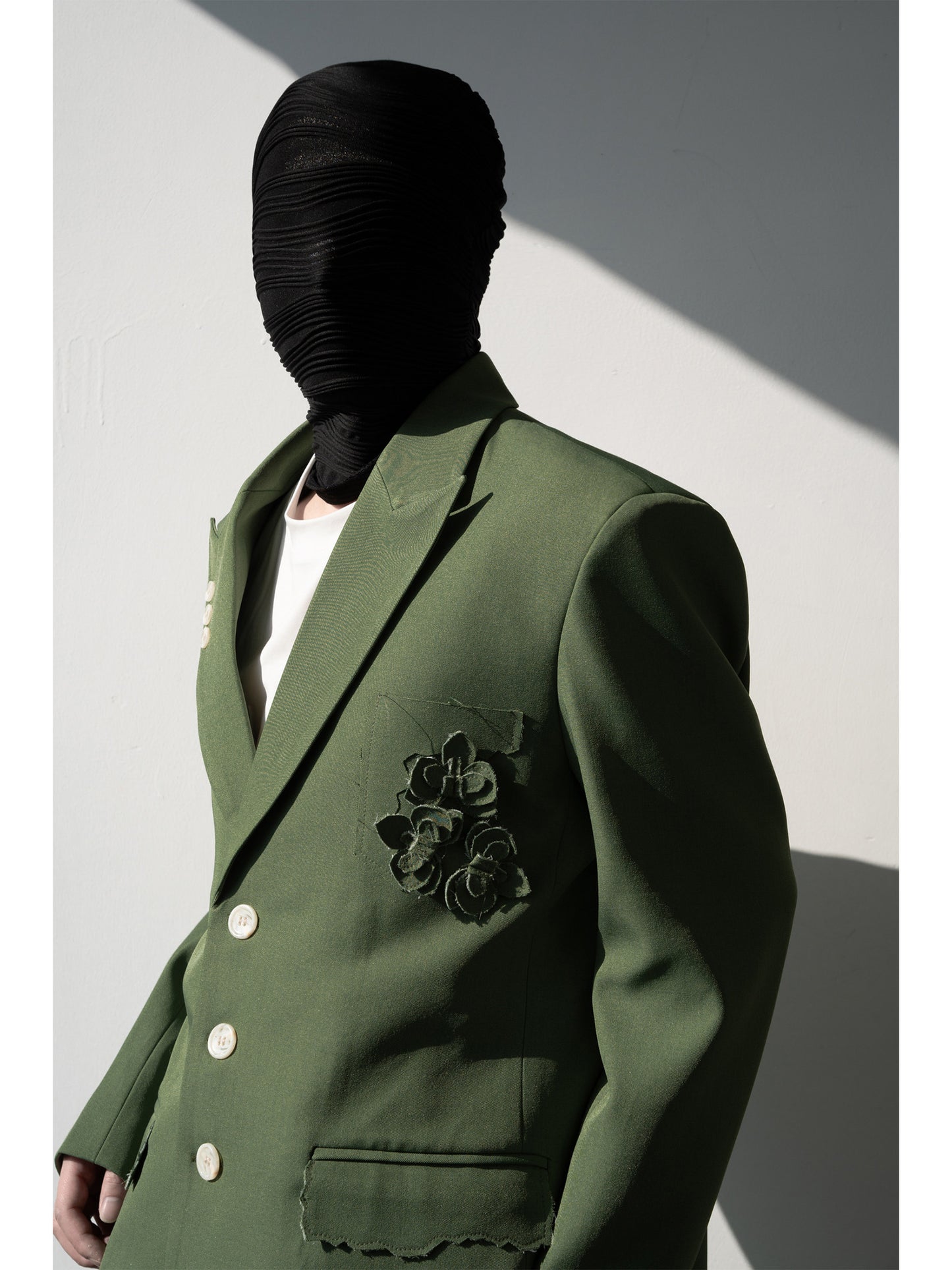 Flower Design Asymmetric Pocket Tailored Jacket & Trousers Setup WN23840
