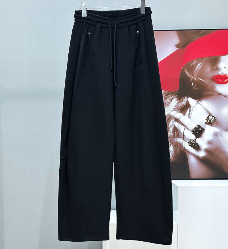 Heavyweight Fake Layered Patchwork Jacket & Wide-Leg Sweatpants Setup WN23959