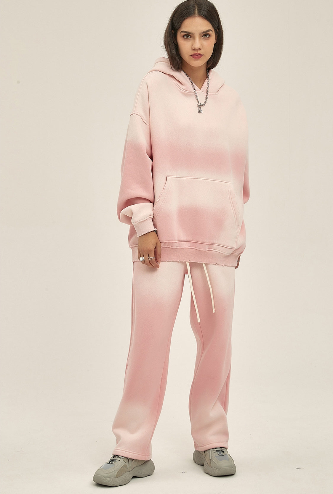 Fleece Linning Spray-dye Damage Oversize Hoodie & Fleece Linnig Sweatpants WN9969