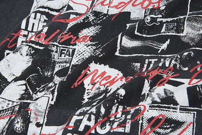 Graphic Print Wash Damage Cotton Short Sleeve T-Shirt WN25645