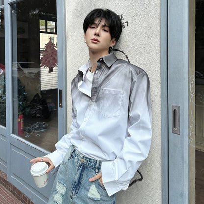 Contrast Panel Oversize Long Sleeve Shirt WN25095
