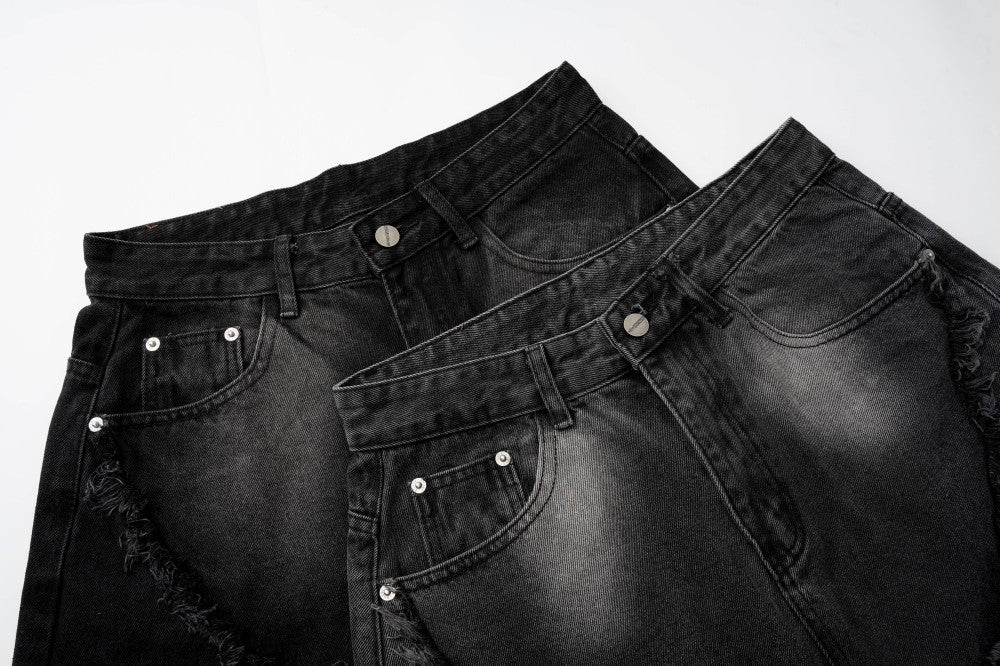 Faded Raw-Edge Wide Leg Denim Jeans WN28121