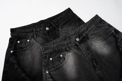 Faded Raw-Edge Wide Leg Denim Jeans WN28121