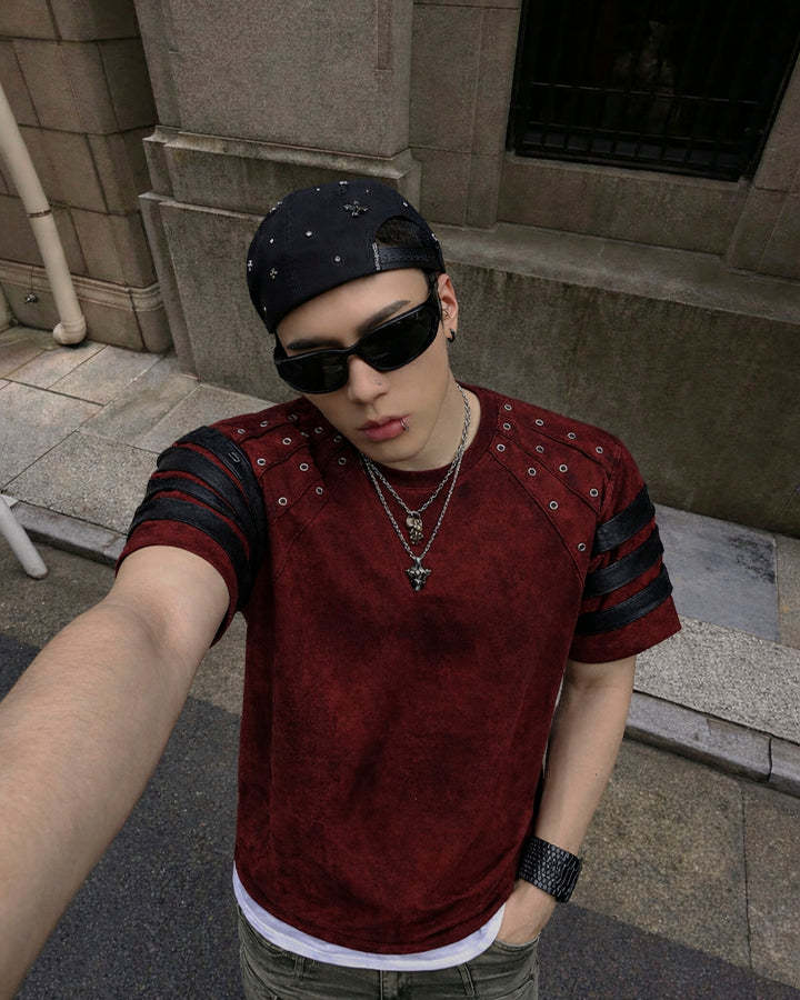 Studs Detail Strap Short Sleeve T-Shirt WN28021