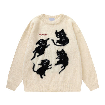 Cat Design Oversize Knit Sweater WN10239