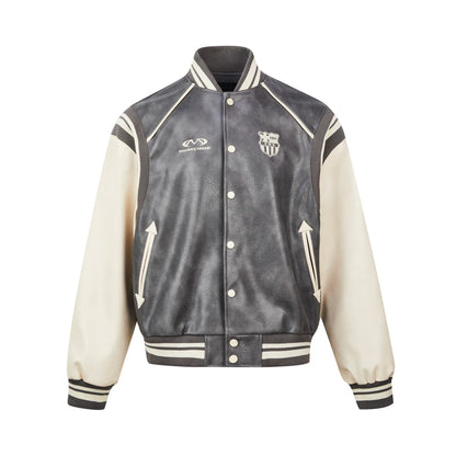 Oversize PU Leather Baseball Jacket WN8453