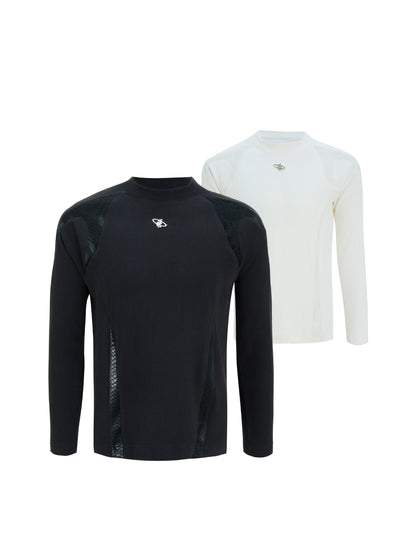 Splice PU Leather Ribbed Thermal Long Sleeve T-Shirt WN22617