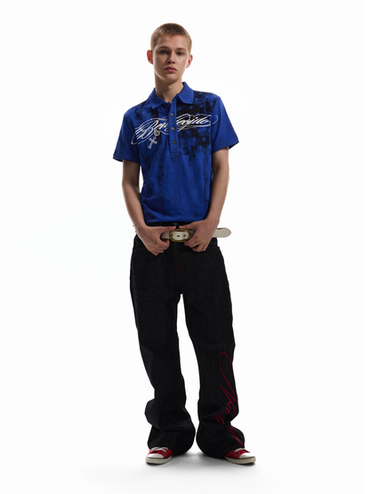 Polo Collar Star Logo Print Short Sleeve Shirt WN27220