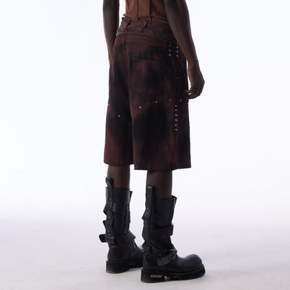 Washed Graffiti Dirty-Dye Denim Half Pants WN25741