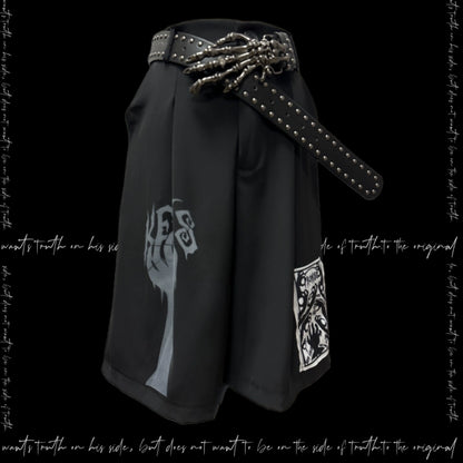 Patch Pleats Straight Half Pants & Skull Belt WN20105