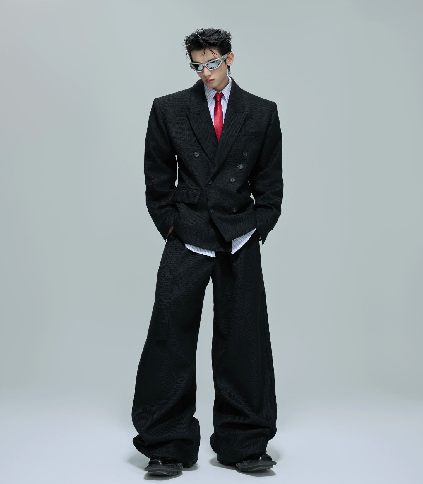 Waffle Textured Pearl Tailored Jacket & Trousers Setup WN21756