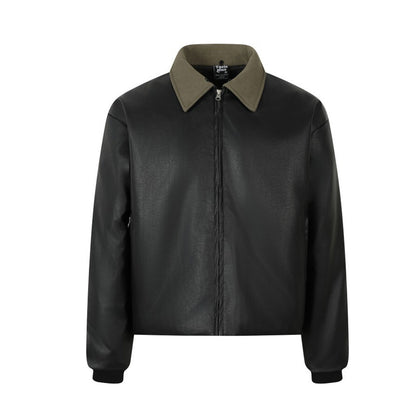 Detachable Fake Fur Collar PU Leather Zipper Jacket WN21921