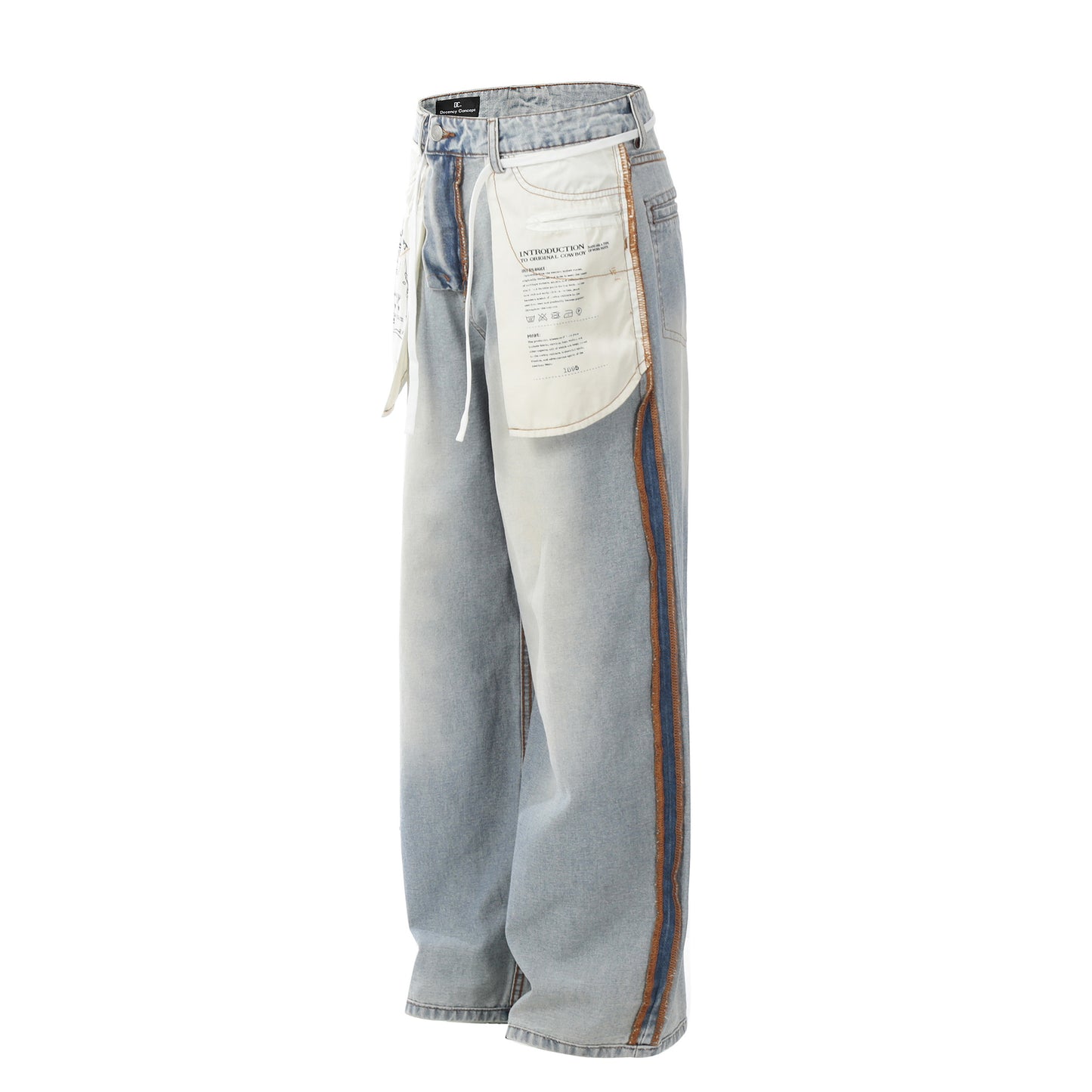 Washed Pocket Side Line Wide Leg Denim Jeans WN25824