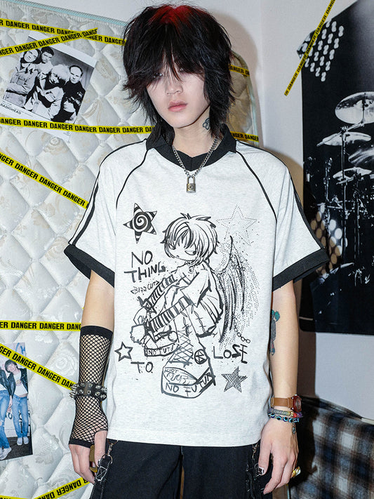 Illustration Bicolor Short Sleeve T-Shirt WN15904