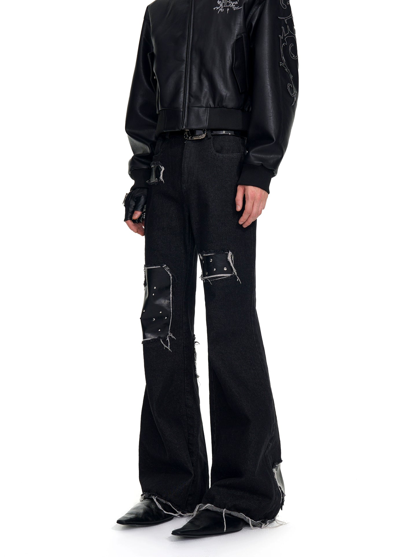 Studs Mix Fringe Flare Denim Jeans WN20943