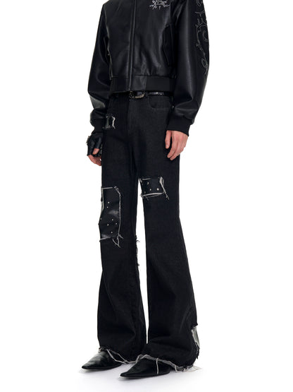 Studs Mix Fringe Flare Denim Jeans WN20943