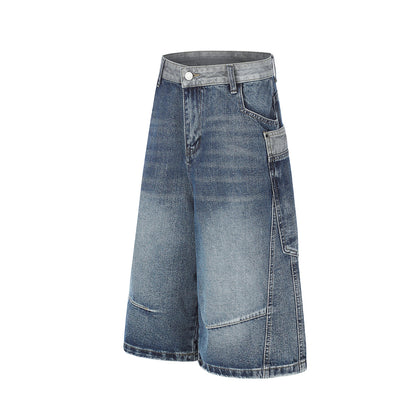 Deconstruction Patchwork Wide Leg Half Denim Pants WN25618