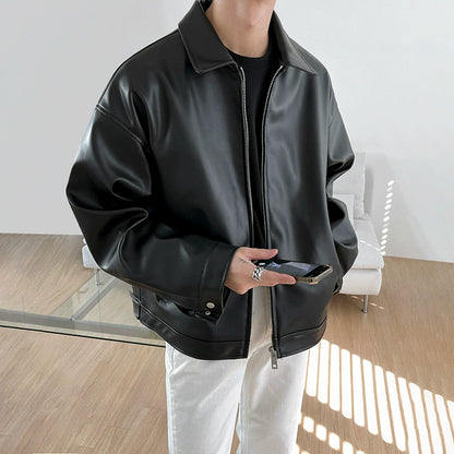 Oversize Zipper PU Leather Jacket WN6797