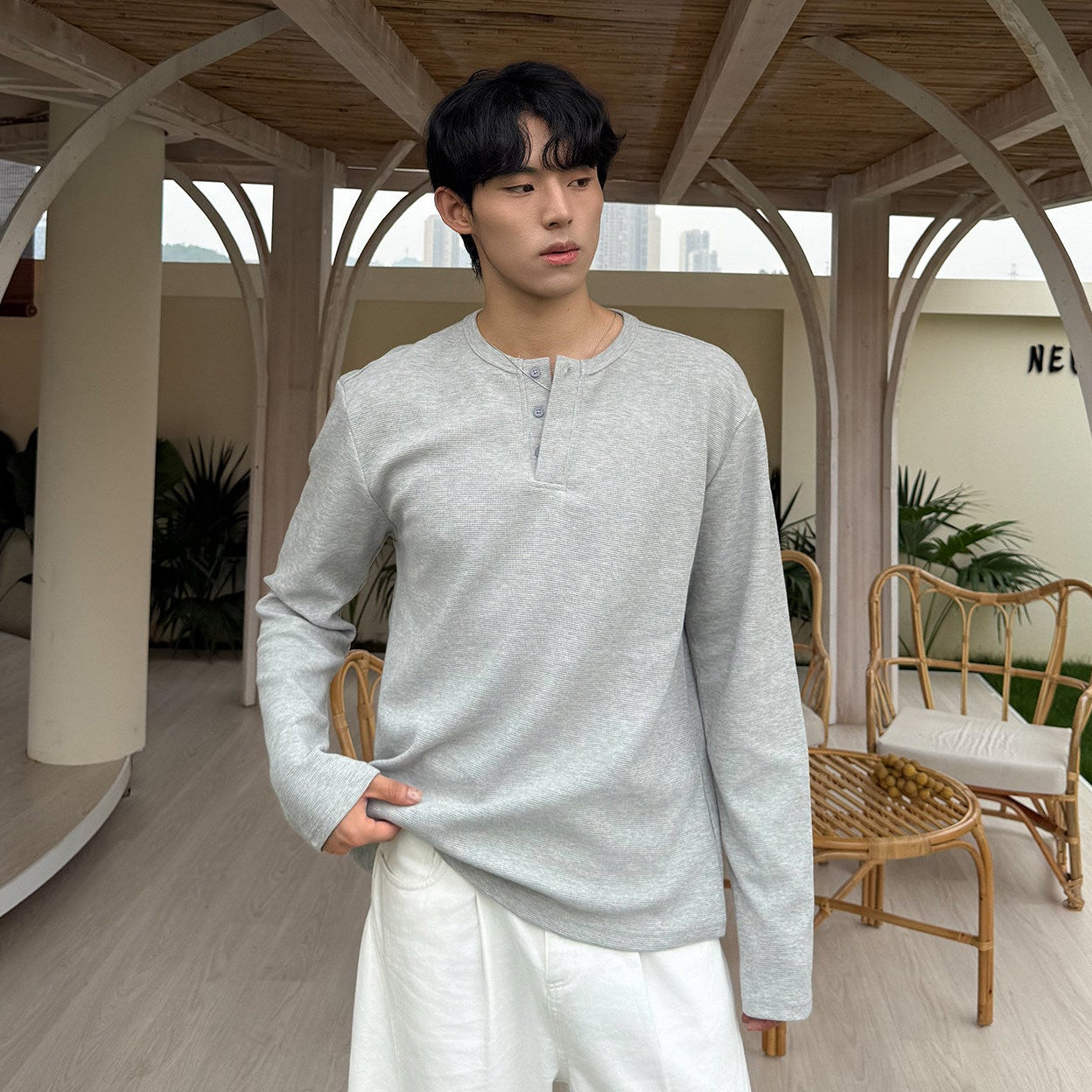 Button Henley Long Sleeve T-Shirt WN24928