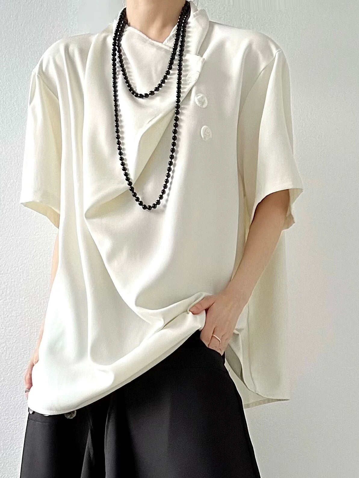 Black Long Pearl Beads Necklace WN19667