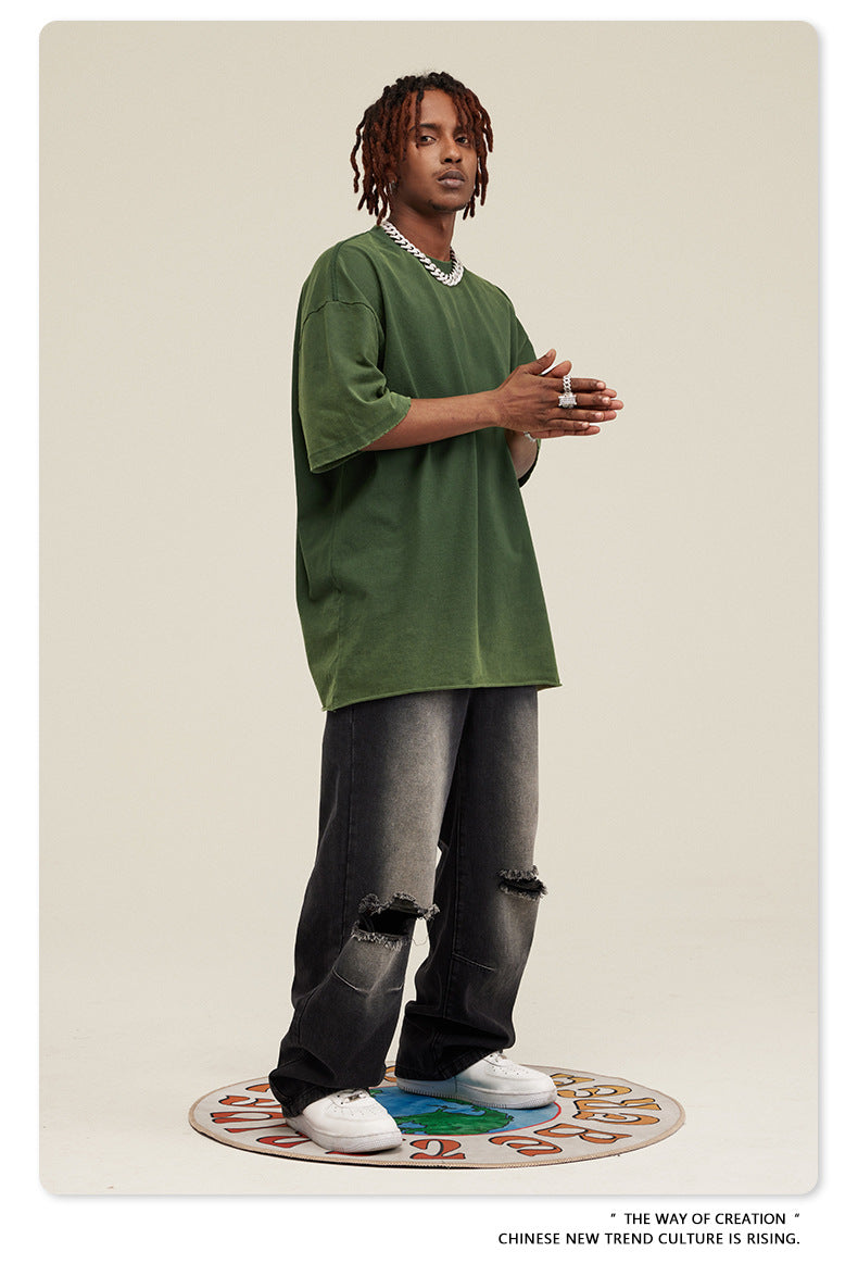 Washed Damage Oversize Short Sleeve T-Shirt WN6068