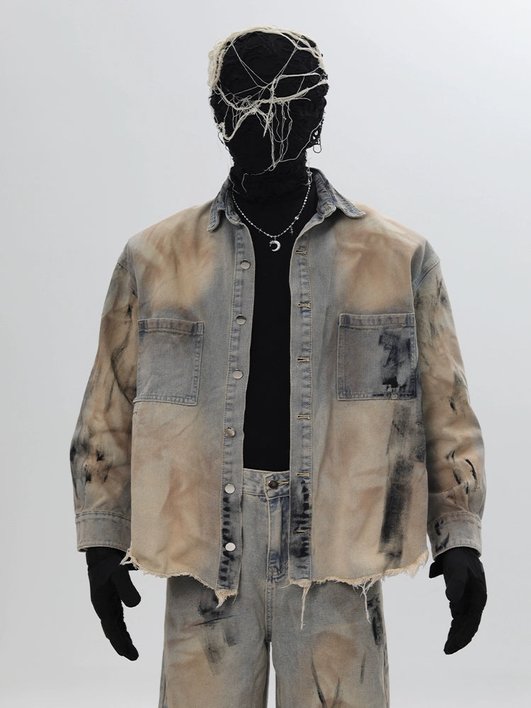 Deconstructed Gradient Denim Jacket & Denim Jeans Setup WN18662