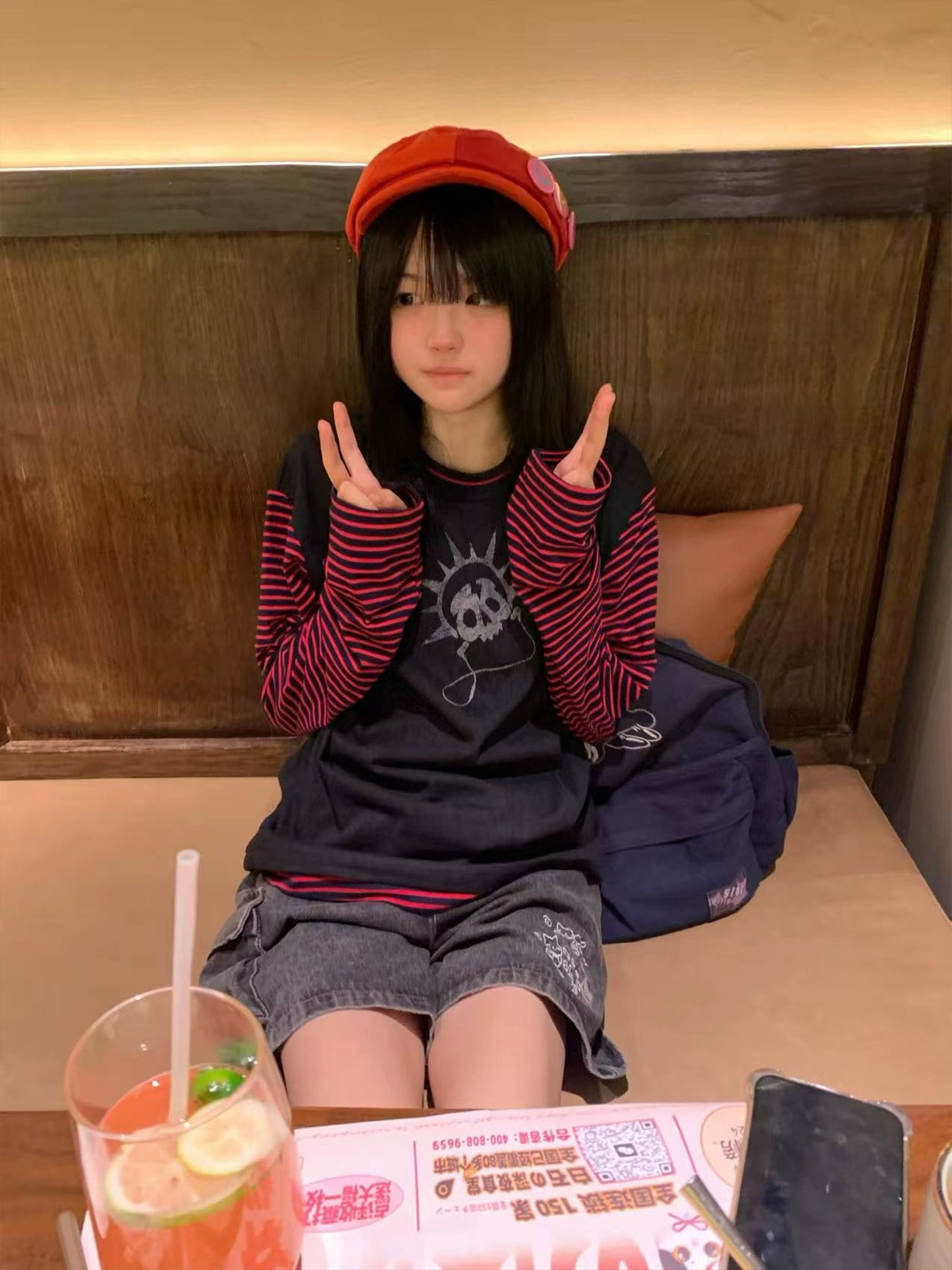 Art Print Stripe Splice Long Sleeve T-Shirt WN20898