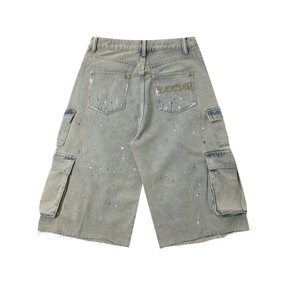 Sticker Paint Cargo Half Denim Jeans WN26747