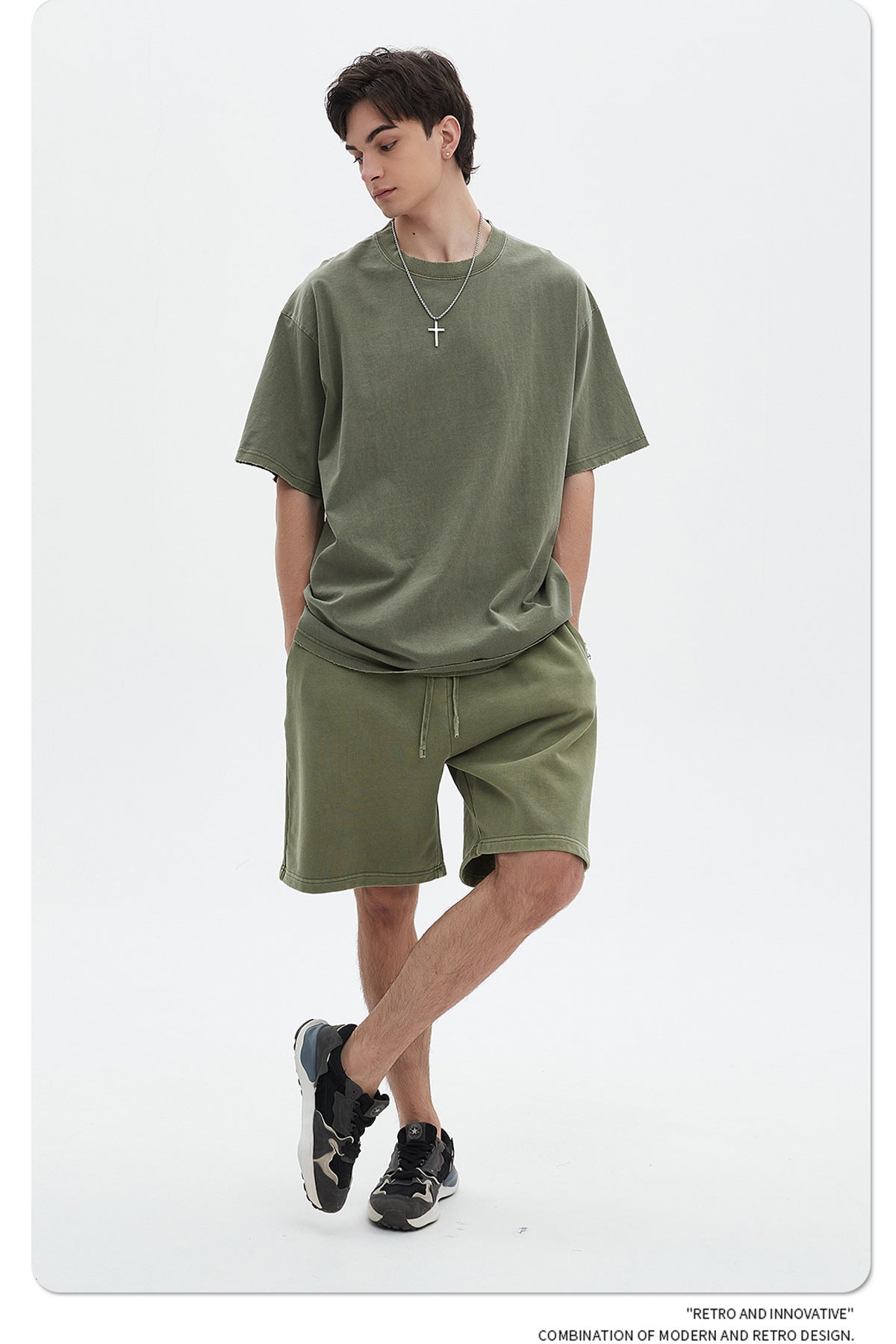Washed Dyed Oversize Damage Short-sleeve T-shirt & Short Sweatpants Setup WN6630-K