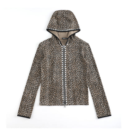 Leopard Back Logo Print Zipper Hoodie WN27242
