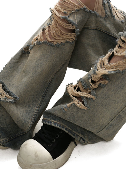 Damage Wide Leg Denim Jeans WN5659