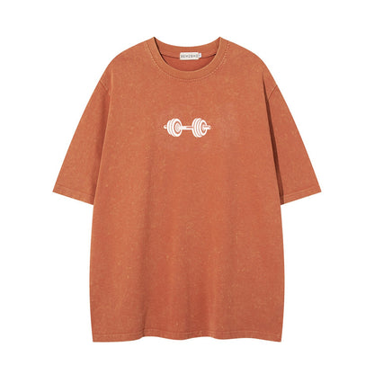 Washed Barbell Print Short Sleeve T-Shirt WN26961